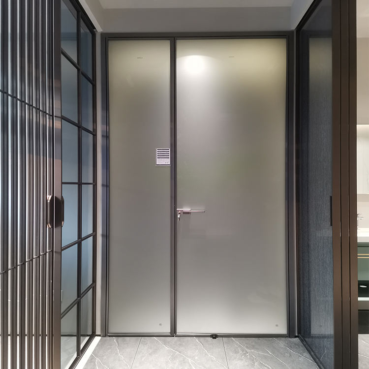 HDSAFE Interior 8mm Flusted Glass Flush Door Design Home Bathroom Toilet Swing Door Hotel Aluminum Casement Door