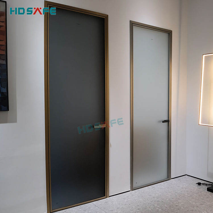 Interior Black White Flush Door Design Frosted Fluted Glass Aluminum Glass Door Glass Swing Door