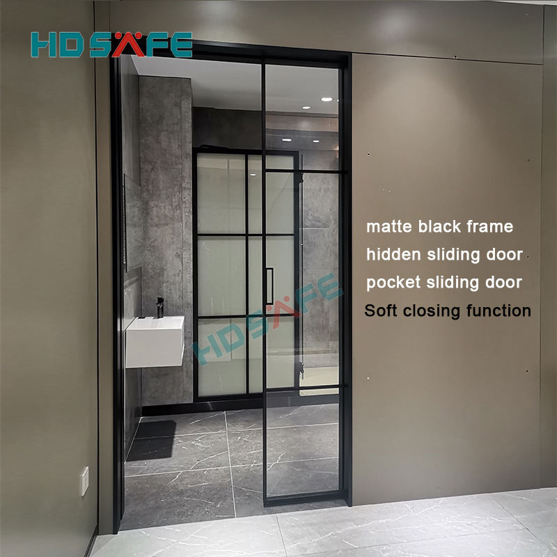 Frame Sliding Glass Pocket Door Sliding Door Hidden Sliding Pocket Door Hardware System Black Aluminium