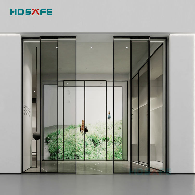 HDSAFE Soft Closing Narrow Aluminum Frame Sliding Glass Door Interior Door With Frame
