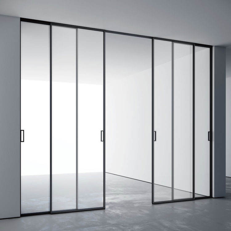 Frosted Tempered Glass Sliding Door Soft Closing Narrow Frame Sliding Glass Door Interior Door