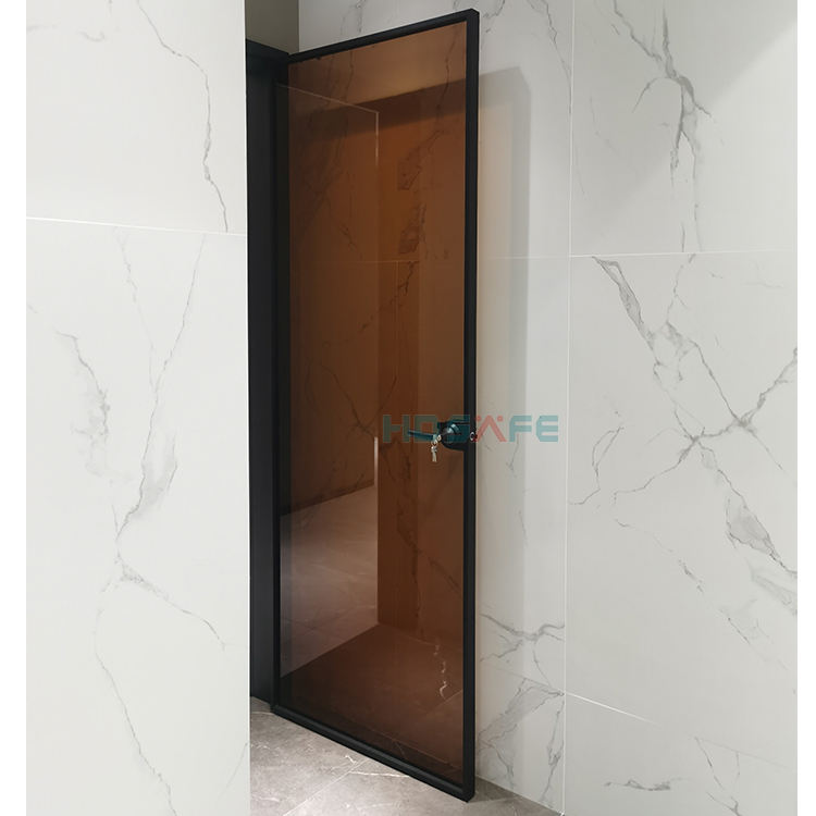 Hotel Project Interior Black Frame Bathroom 8mm Glass Bedroom Door Flush Swing Aluminum Glass Door