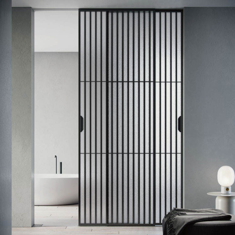 Modern 8mm Tempered Glass Interior French Doors Design Black Frame Aluminium Glass Sliding Door