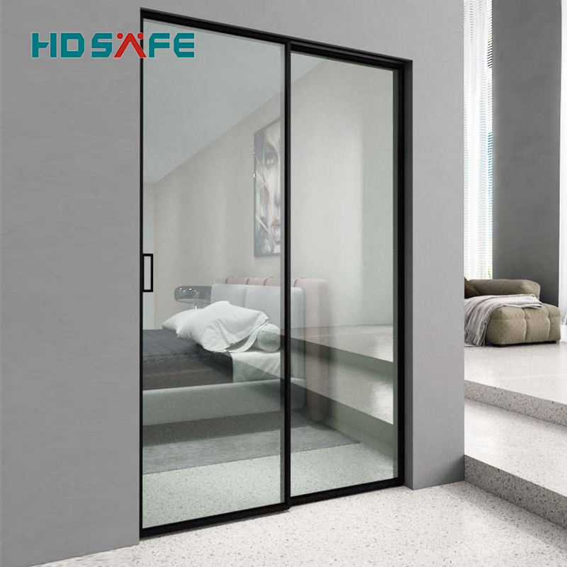 HDSAFE Aluminium Frame Glass Sliding Door Manufacturer No Bottom Track Interior Black Sliding Door