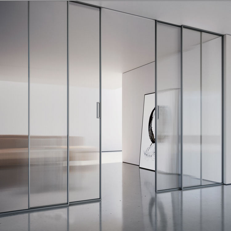 Modern 8mm Tempered Glass Interior French Doors Design Black Frame Aluminium Glass Sliding Door