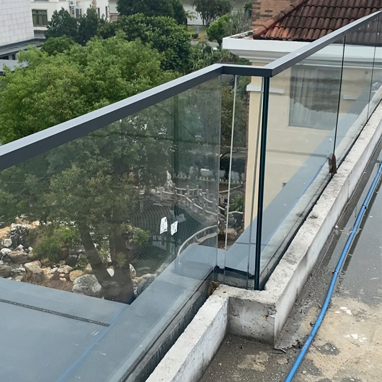 Aluminum Railing Balconies Frameless Glass Patio Fence Clamp Balustrade Handrail Exterior Glass Railing