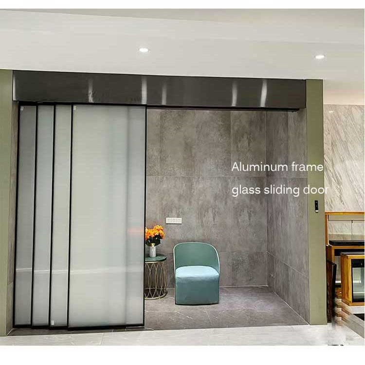 HDSAFE Aluminum Slim Frame Black Sliding Glass Doors Patio Interior Room Frosted Glass Sliding Door System