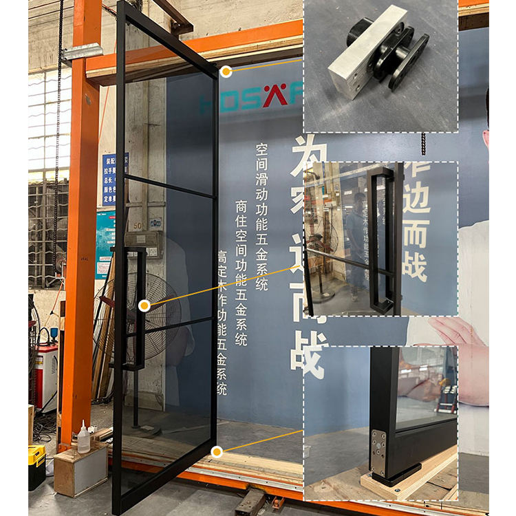 Interior Frame Black Glass Door Toilet Single Swing Casement Door Pivot Hinge Aluminum Glass French Door