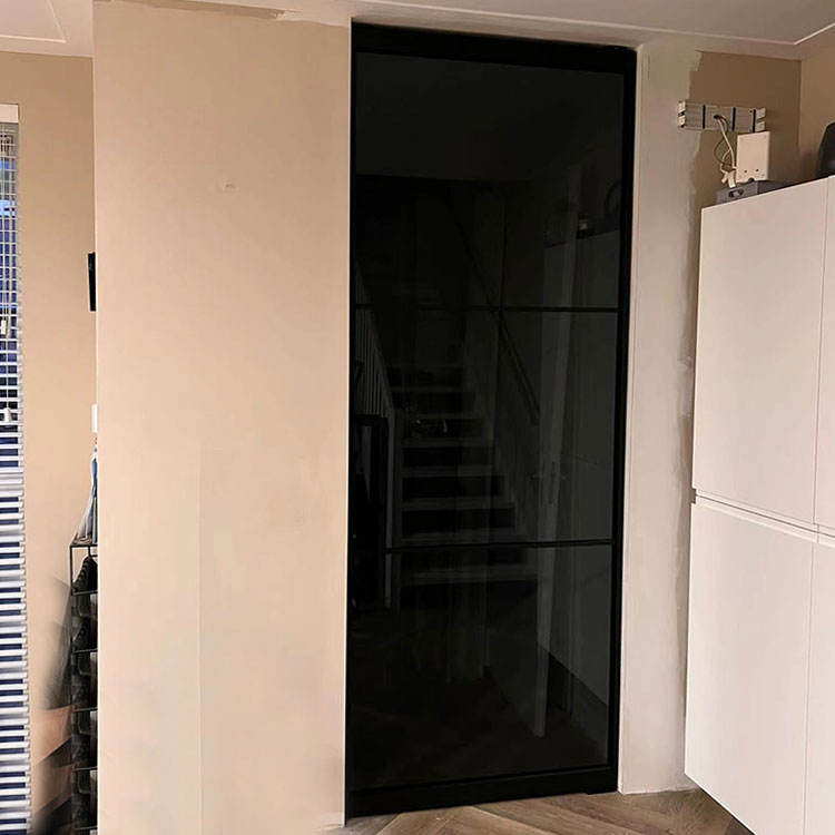 Interior Frame Black Glass Door Toilet Single Swing Casement Door Pivot Hinge Aluminum Glass French Door