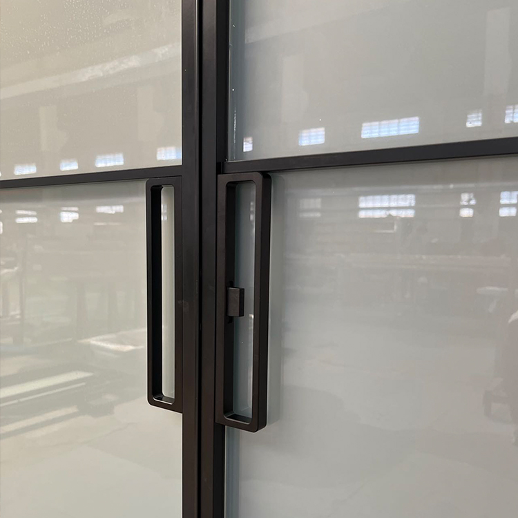 HDSAFE Black Aluminum Slim Glass Sliding Door 4 Panel Frosted Slide Glass Door Interior