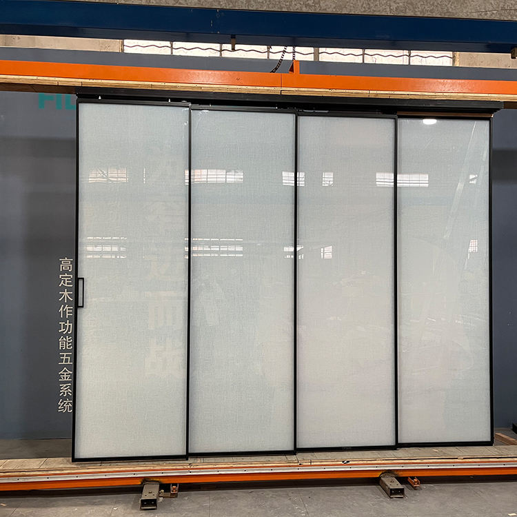 Synchronous Aluminum 3 Panel Sliding Glass Door Office Black Frame Sliding Door