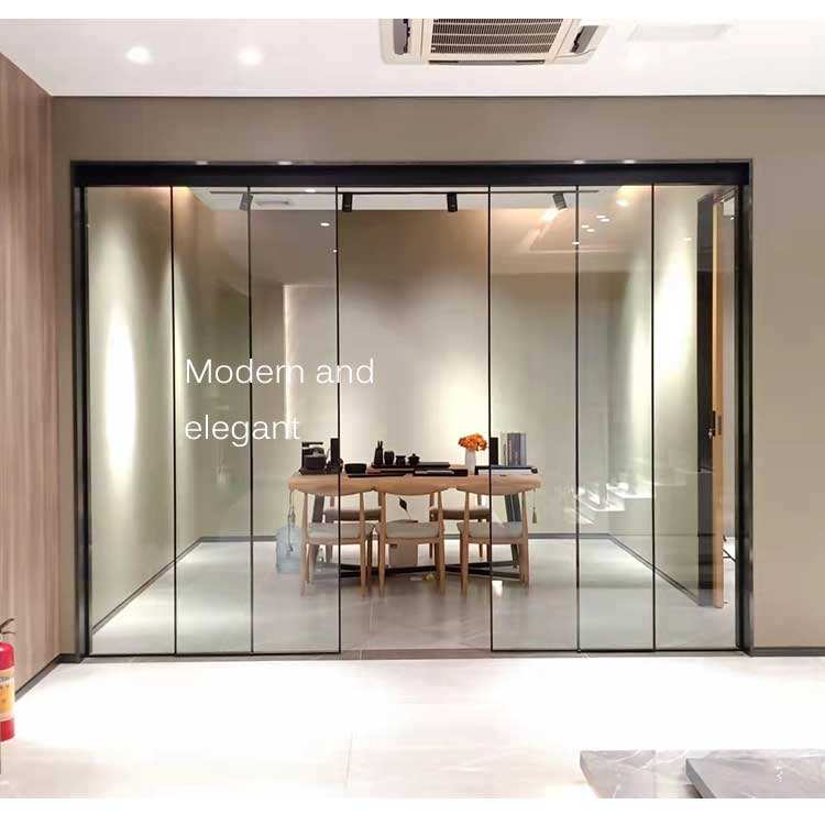 HDSAFE Aluminum Slim Glass Door Interior 4 Panel Living Room Glass Sliding Door Office Glass Doors