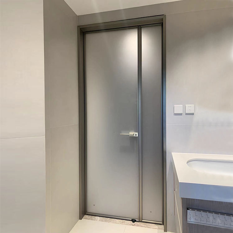 HDSAFE Interior 8mm Flusted Glass Flush Door Design Home Bathroom Toilet Swing Door Hotel Aluminum Casement Door