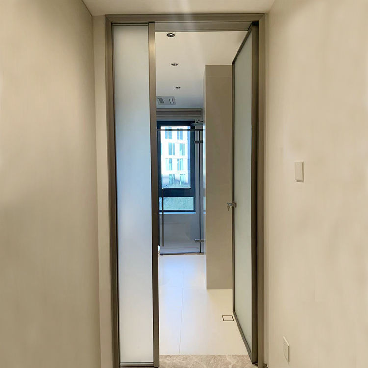 HDSAFE Interior 8mm Flusted Glass Flush Door Design Home Bathroom Toilet Swing Door Hotel Aluminum Casement Door