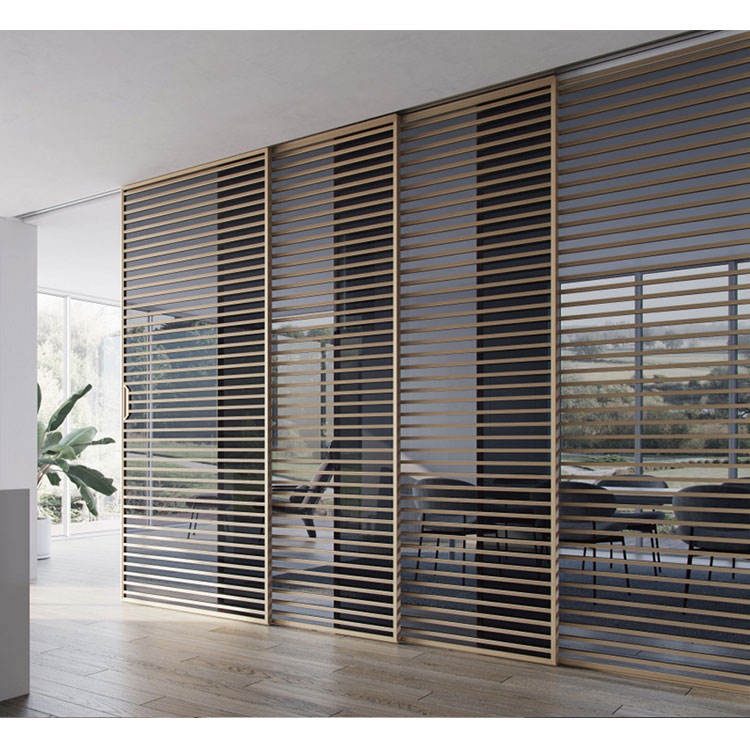 HDSAFE Modern Interior Glass Sliding French Door Matte Black  Aluminum Sliding Door Home Glass Door
