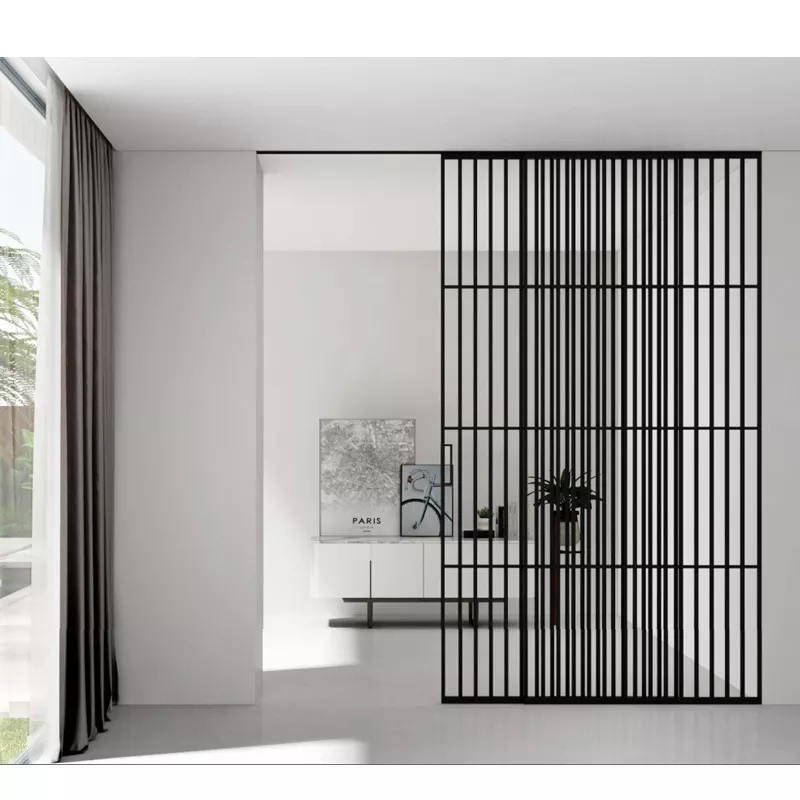 HDSAFE Modern Interior Glass Sliding French Door Matte Black Slim frame Aluminum Sliding Door