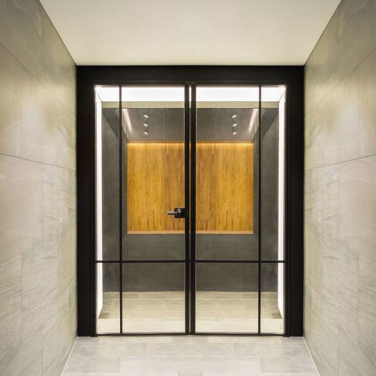 HDSAFE Double Black Doors Panel  Exterior Glass Door Hidden Hinge Interior Swing Casement Door