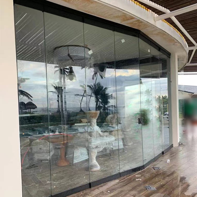 HDSAFE Frameless Folding Glass Doors Accessories Office Glass Partition Sunroom Sliding Patio Doors Exterior