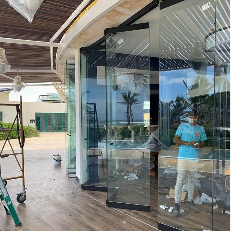 HDSAFE Frameless Glass Folding Door Interior Folding Patio Doors Hardware Accordion Frameless Glass Doors Exterior