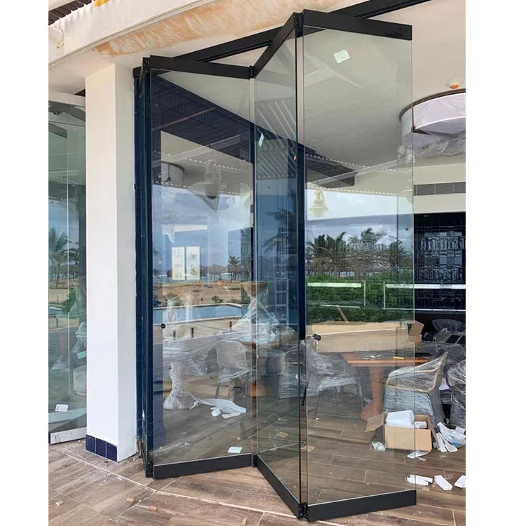 HDSAFE Frameless Glass Folding Door Interior Folding Patio Doors Hardware Accordion Frameless Glass Doors Exterior