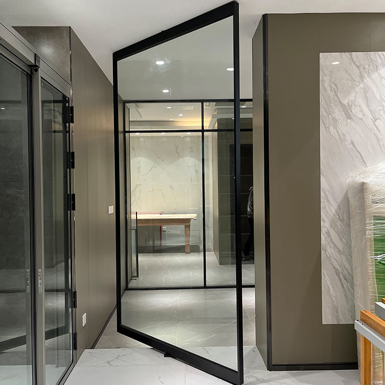 HDSAFE Swing Glass Door Aluminum Slim Frame Glass Door Exterior Interior Modern Glass Pivot Doors