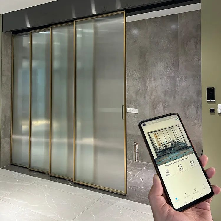 HDSAFE Residential Automatic Sliding Door Controller Phone App Sensor Smart Glass Door Aluminum Frame