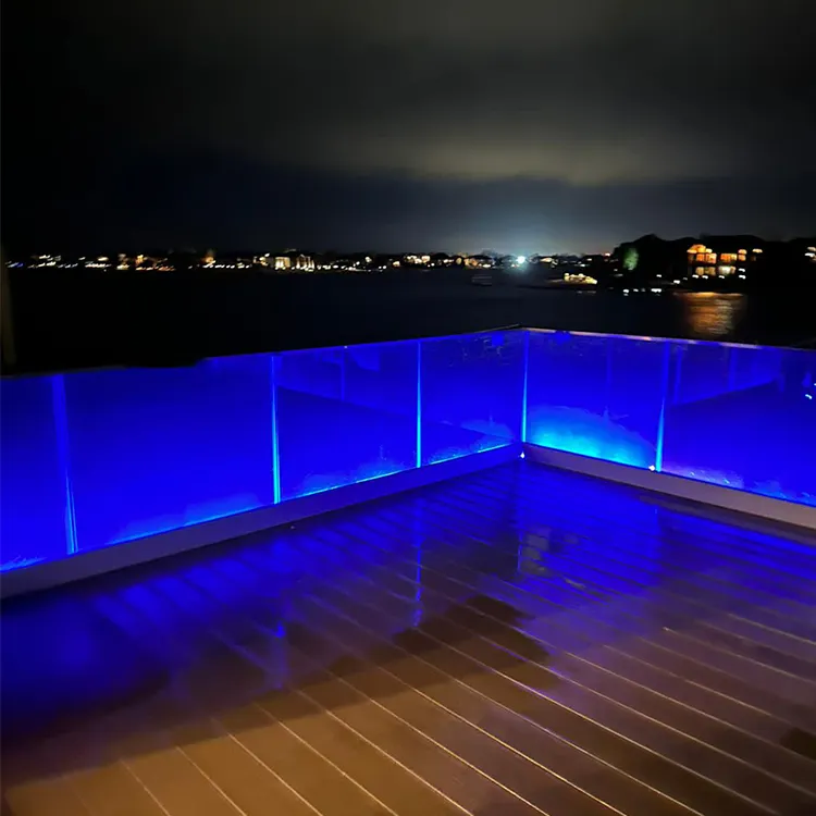 Frameless Tempered LED Glass Railing With LED Light Glass Balustrade Aluminum U Channel Railing Balcony