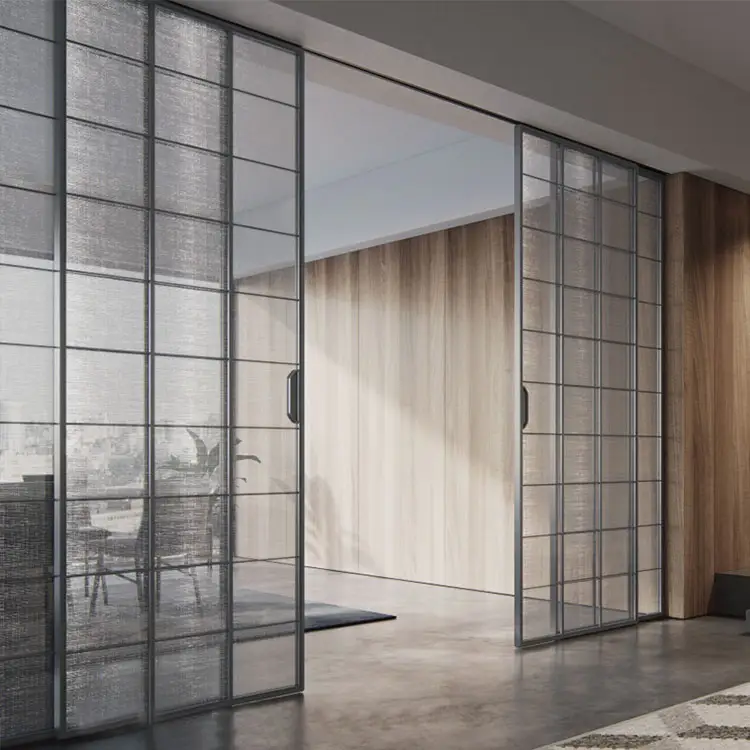 HDSAFE Aluminum French Glass Door Interior Modern Door Partition Wall Frame Sliding French Doors