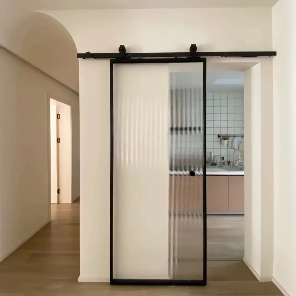 Slim Aluminum Sliding Door Wall Mounted Matt Black White Frame Sliding Glass Door