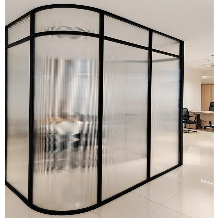 HDSAFE Fluted Glass Door Office Partition Wall Glass Doors Interior Aluminum Door Modern