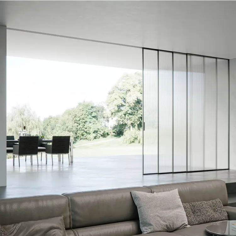 HDSAFE Aluminum Slim Frame Black Sliding Glass Doors Frosted Glass Sliding Door System Factory Price