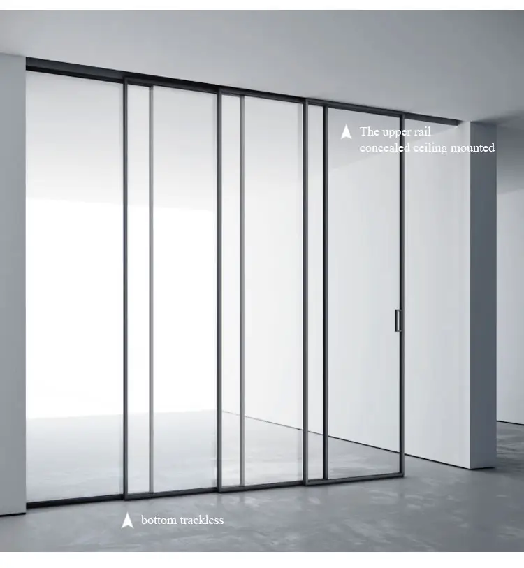 Large French Aluminum Sliding Door Interior Partition Aluminium Narrow Slim Glass Sliding Doors