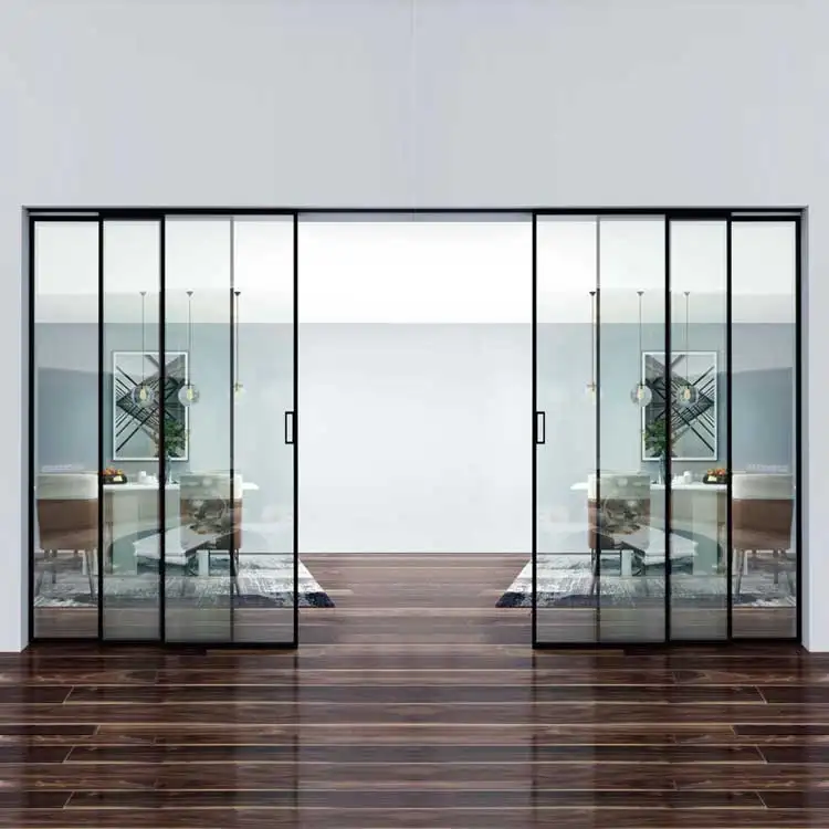 Large French Aluminum Sliding Door Interior Partition Aluminium Narrow Slim Glass Sliding Doors