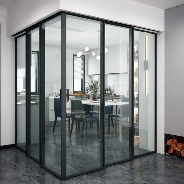 Large French Aluminum Sliding Door Interior Partition Aluminium Narrow Slim Glass Sliding Doors