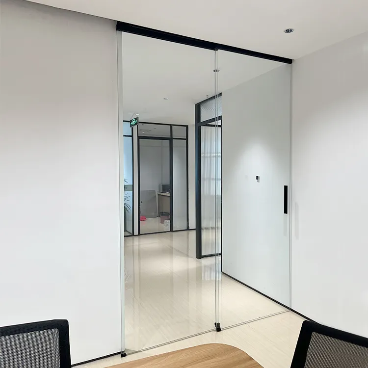 HDSAFE Aluminum 8-12mm Tempered Frameless Glass Door Office Patio Frameless Sliding Door Interior