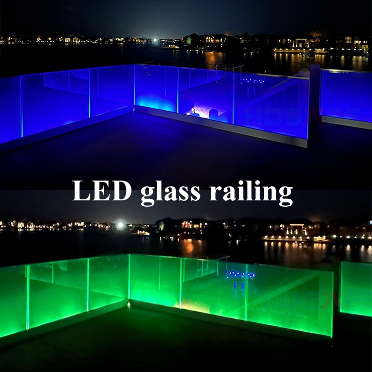 HDSAFE Glass Railing With Lights Aluminum Glass Balustrade U Channel Glass Railing Outdoor Balcony Railing