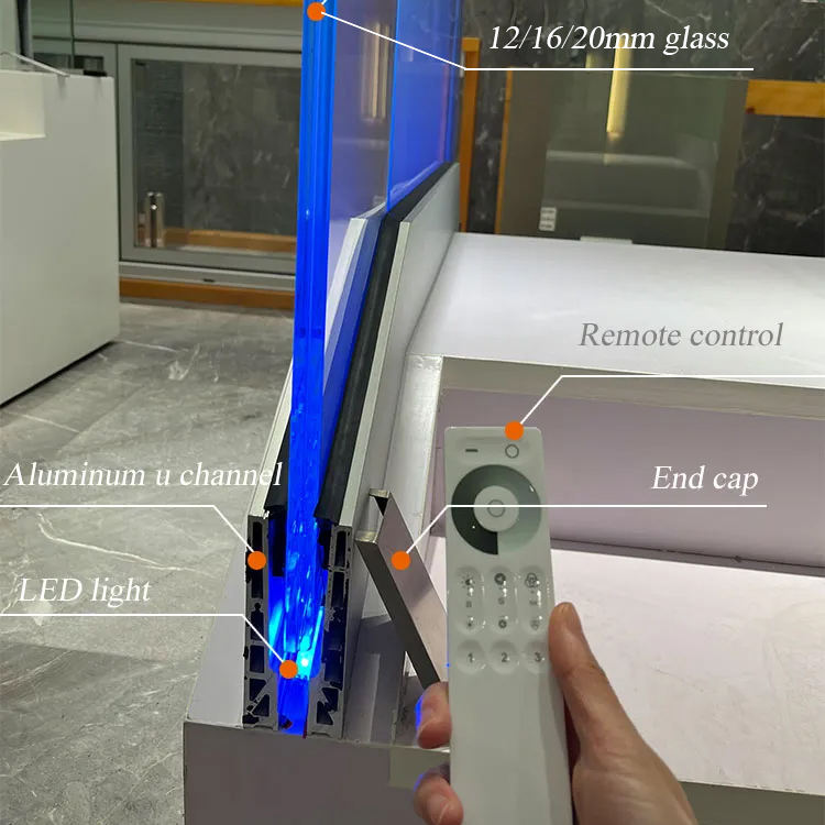 HDSAFE Glass Railing With Lights Aluminum Glass Balustrade U Channel Glass Railing Outdoor Balcony Railing