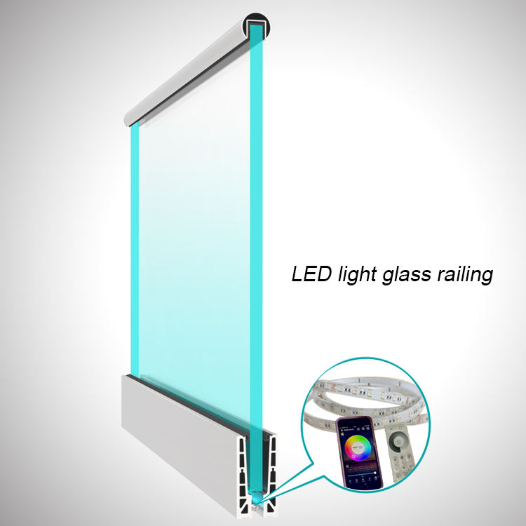 HDSAFE Glass Railing With Lights Aluminum Glass Balustrade U Channel Glass Railing Outdoor Balcony Railing