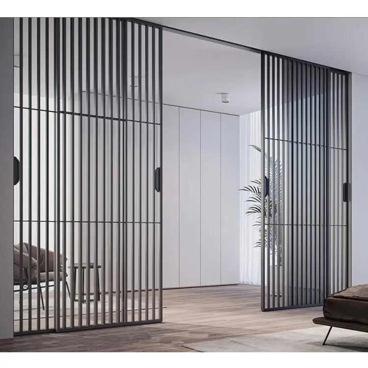 HDSAFE Exterior Black French Door Hardware Partition Wall Glass Door Aluminum Interior Sliding Door