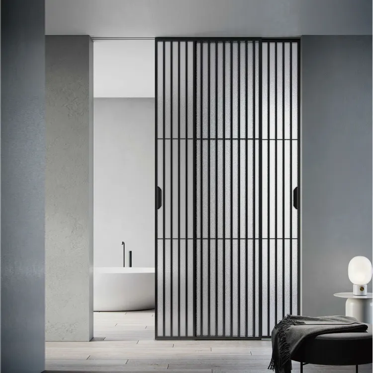 HDSAFE Exterior Black French Door Hardware Partition Wall Glass Door Aluminum Interior Sliding Door