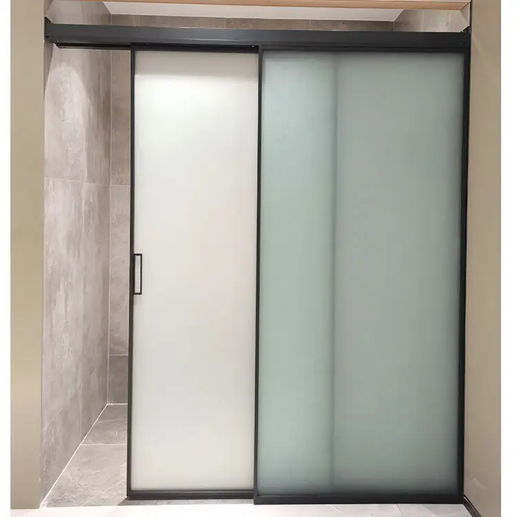 HDSAFE Office Aluminum Pocket Glass Doors French Interior Door Glass Door With Black Frame