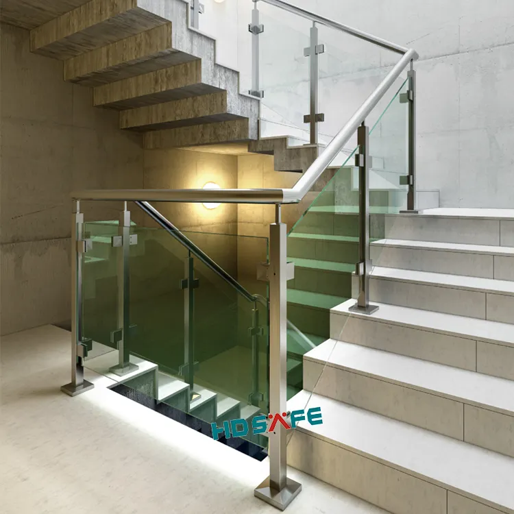 HDSAFE Deck Stair Railing Design Staircase Balcony Glass Railing Handrail Stair Accessories