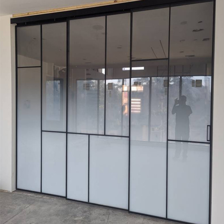 HDSAFE Puerta de vidrio esmerilado de 8 mm Partición de oficina Puerta francesa de aluminio Sistema de puerta corredera de cierre suave