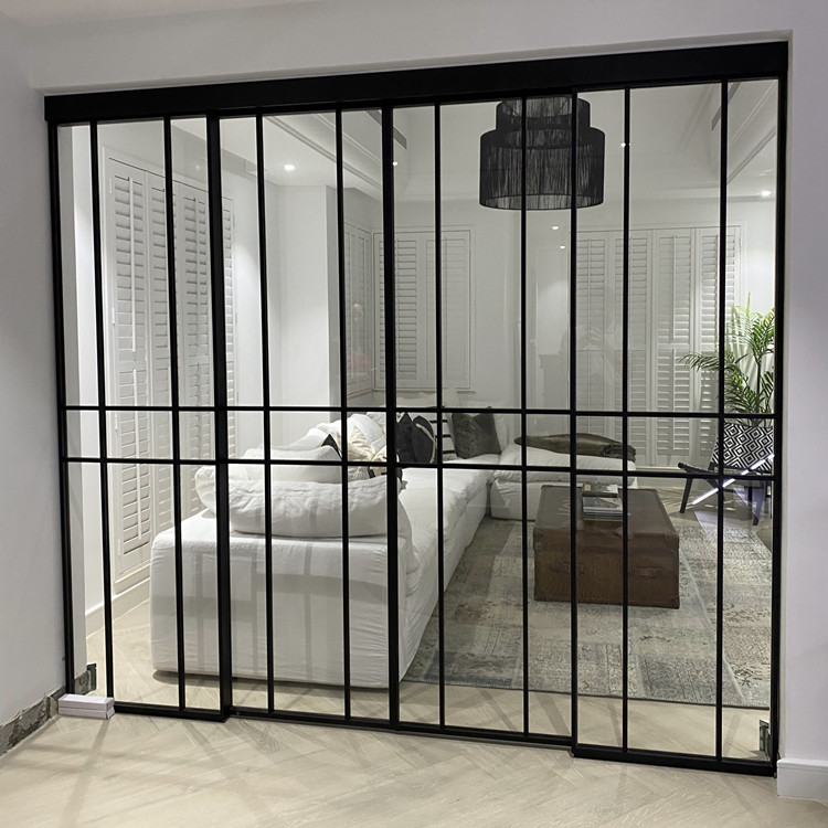 HDSAFE Black Aluminum Slim Frame Glass Sliding Door French Door Interior Office Partition Wall