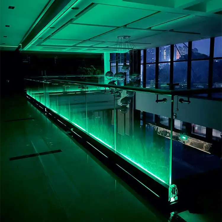 HDSAFE Frameless Glass Railing With LED Light Aluminum U Channel Balustrade Stair Handrail Terrace Deck Glass Railing