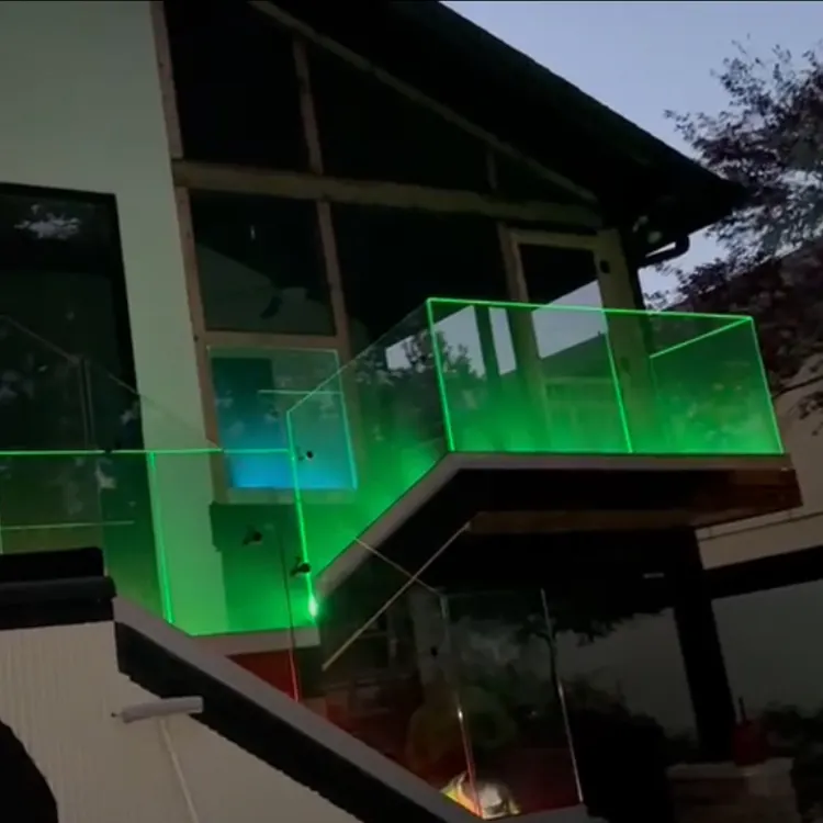 HDSAFE Frameless Glass Railing With LED Light Aluminum U Channel Balustrade Stair Handrail Terrace Deck Glass Railing
