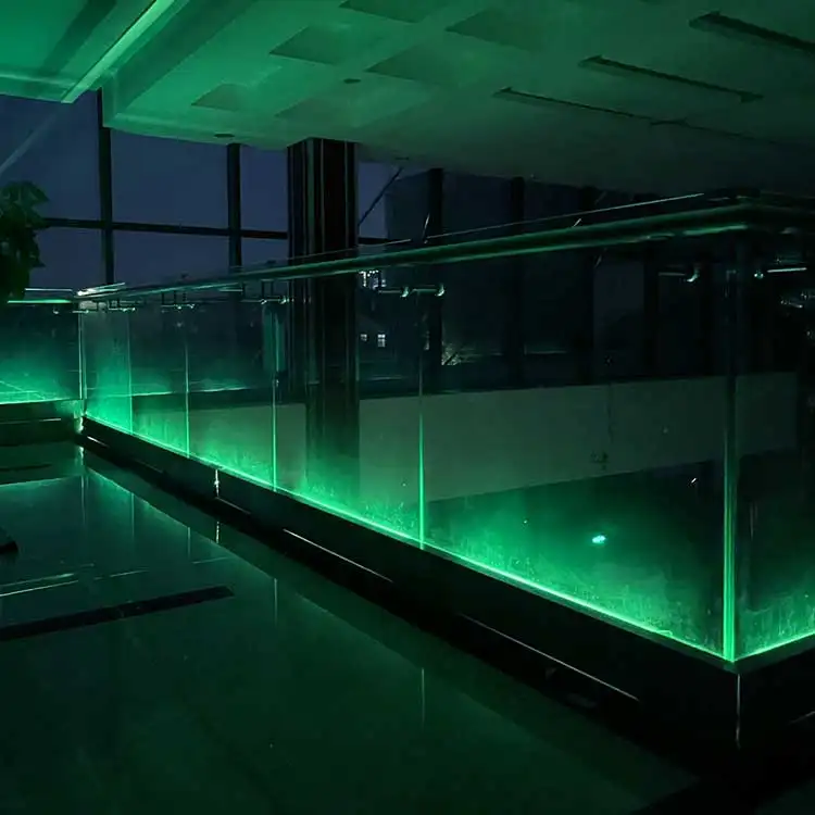 HDSAFE Frameless Glass Railing With LED Light Aluminum U Channel Balustrade Stair Handrail Terrace Deck Glass Railing