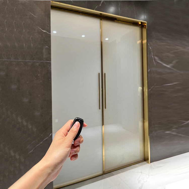 Hdsafe Switchable Smart Glass Automatic Gold Color Sliding Pocket Door