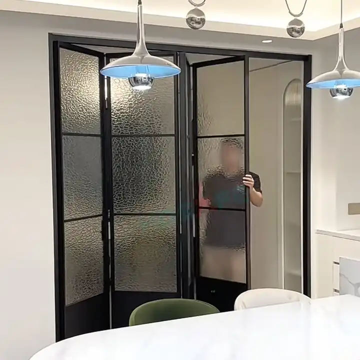 HDSAFE Interior 8mm Glass Bifold Doors Aluminum Folding Patio Sliding Hardware Partition Wall Glass Door