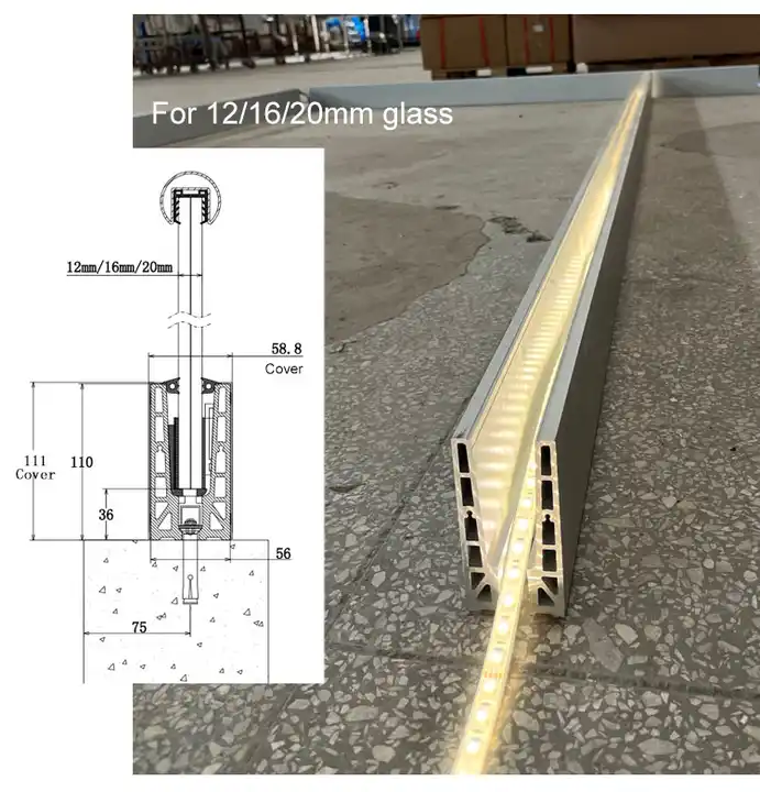 HDSAFE Glass Balustrade LED Handrail For Glass Stair Railing Design Deck Aluminum U Channel LED